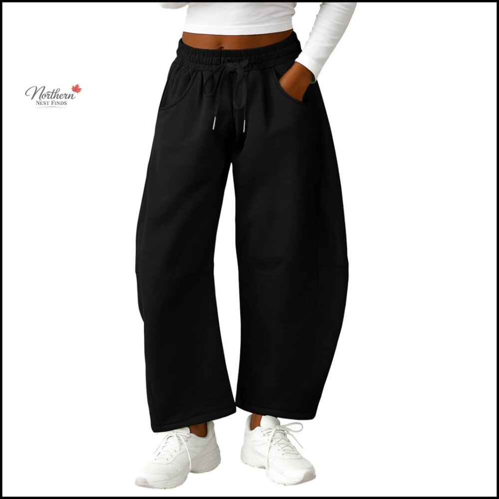 Barrel Leg Sweatpants Elastic Waist Pull-On Gym Trousers with Pockets